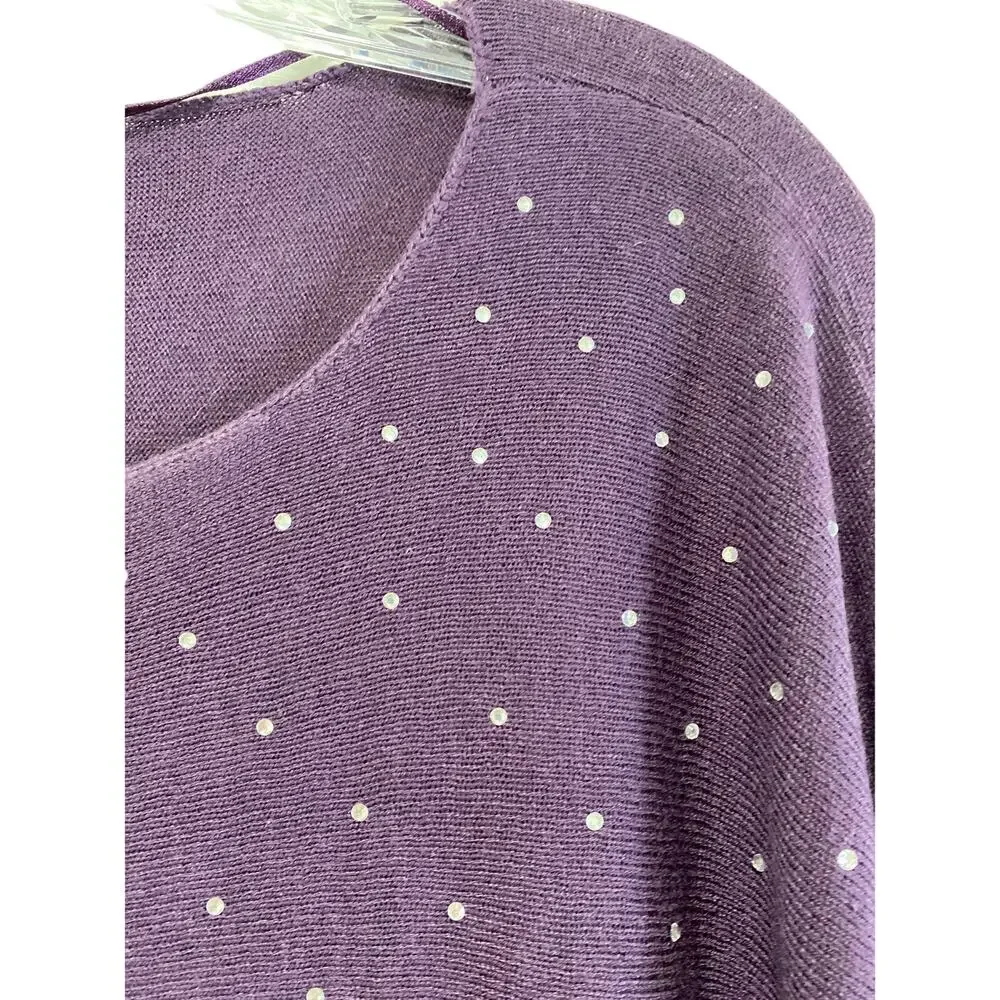 INC International Concepts Boat Neck Rhinestone Wool Blend Sweater Size L Purple